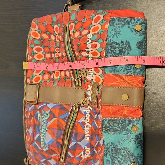 Desigual designer Crossbody Bag multi pattern green red embroidery leather - Picture 14 of 16